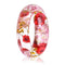 Bracelet en résine transparente contenant des fleurs séchées roses et rouges.