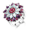 Bague en argent à motif floral, avec des pierres précieuses topaze bleue, améthyste et rubis disposées en pétales.