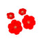 Quatre fleurs rouge vif à centre jaune disposées en grappe.