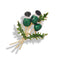 Broche décorative représentant des fleurs de chardon émaillées vertes avec des feuilles dans un bouquet.