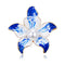 Broche fleur en émail bleu et blanc avec un centre en perle.