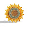 Broche décorative en forme de tournesol avec des pétales dorés et un centre serti de cristaux.