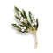 Broche décorative composée de perles et de feuilles émaillées vertes dans un motif botanique.