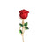 Broche en forme de rose rouge avec tige en or et feuilles en émail vert.