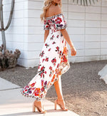 Robe Col Bateau Fleuri Rouge - Vignette | Dame Fleur