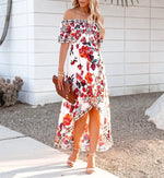 Robe Col Bateau Fleuri Rouge - Vignette | Dame Fleur