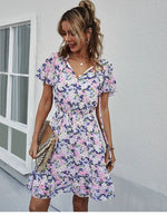 Robe Courte Fleurie Bleue - Vignette | Dame Fleur