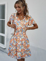 Robe Courte Fleurie Bleue - Vignette | Dame Fleur