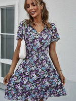 Robe Courte Fleurie Bleue - Vignette | Dame Fleur