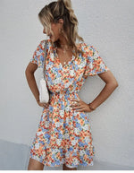 Robe Courte Fleurie Bleue - Vignette | Dame Fleur