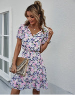 Robe Courte Fleurie Bleue - Vignette | Dame Fleur