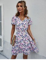 Robe Courte Fleurie Bleue - Vignette | Dame Fleur