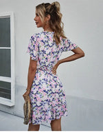 Robe Courte Fleurie Bleue - Vignette | Dame Fleur