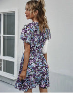 Robe Courte Fleurie Bleue - Vignette | Dame Fleur