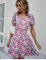 Robe Courte Fleurie Bleue - Vignette | Dame Fleur