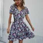 Robe Courte Fleurie Bleue - Vignette | Dame Fleur