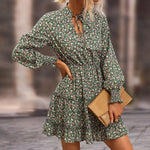 Robe Courte Fleurie Verte - Vignette | Dame Fleur