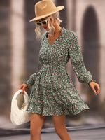 Robe Courte Fleurie Verte - Vignette | Dame Fleur