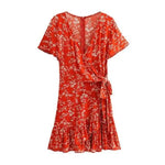 Robe Courte Rouge Fleurs Blanches - Vignette | Dame Fleur