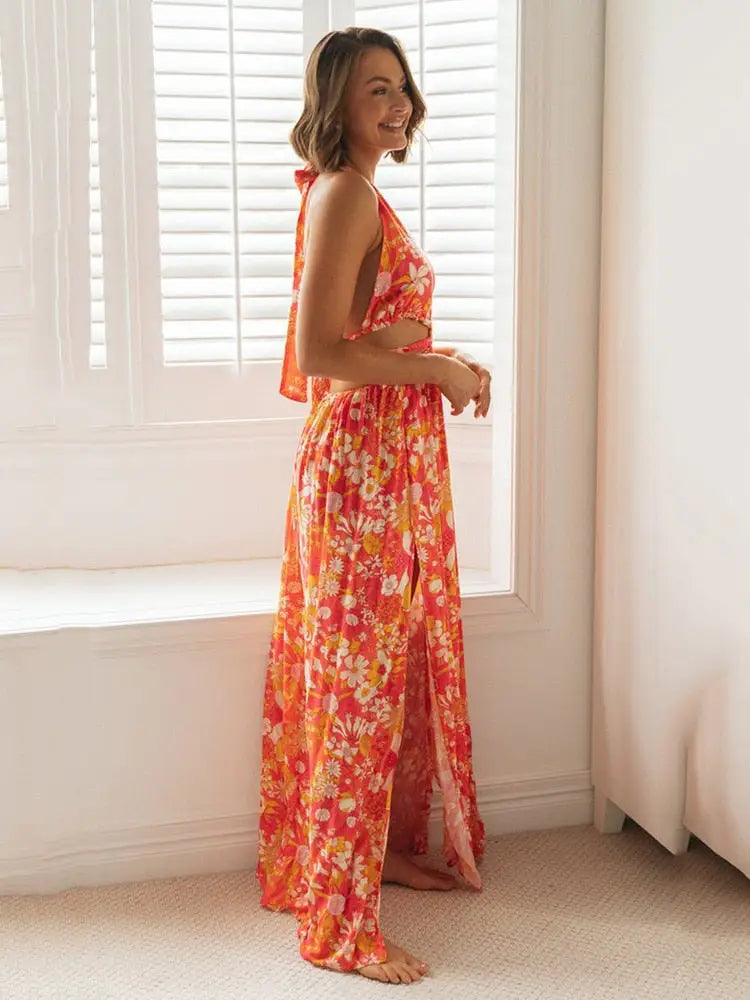 Robe Femme Eté Fleurie Orange | Dame Fleur