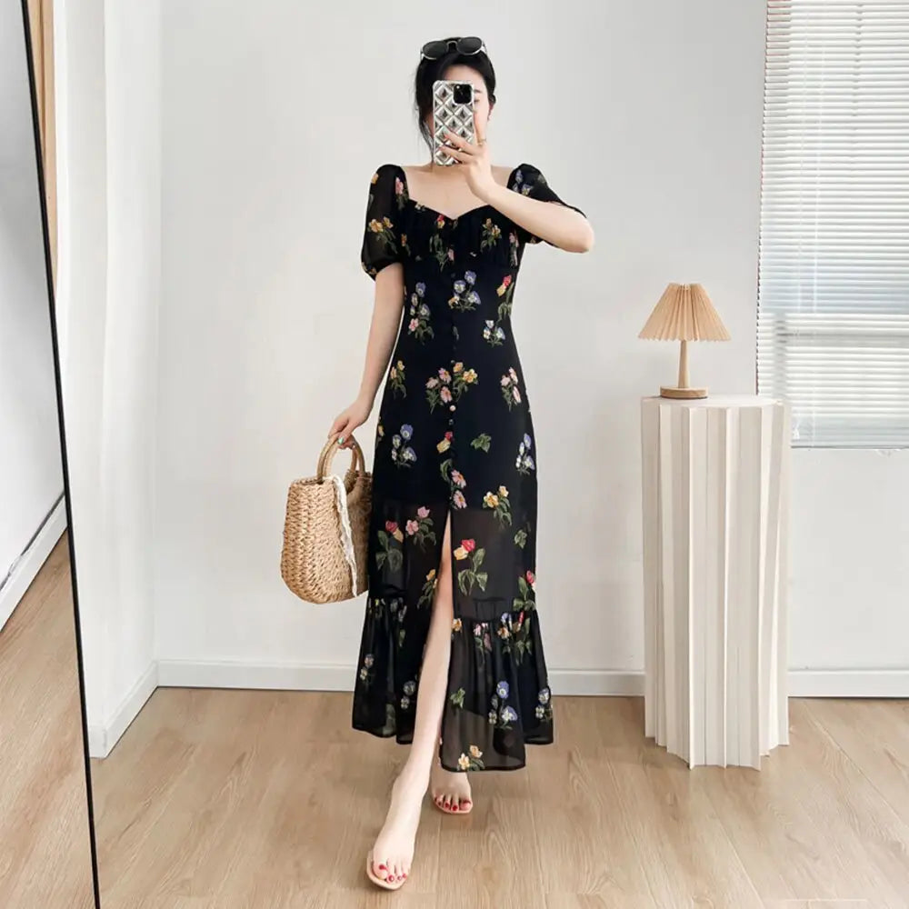 Robe Femme Fleurie Mousseline de Soie Rétro | Dame Fleur