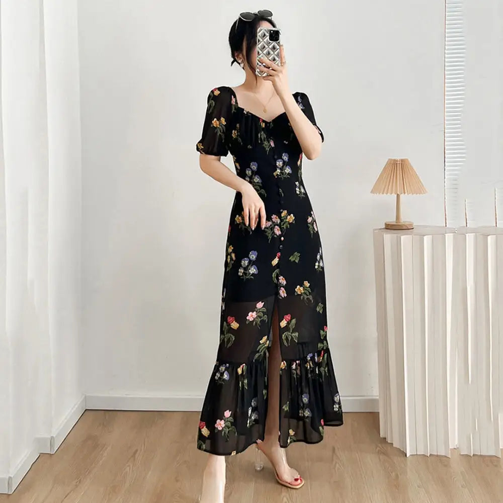 Robe Femme Fleurie Mousseline de Soie Rétro | Dame Fleur