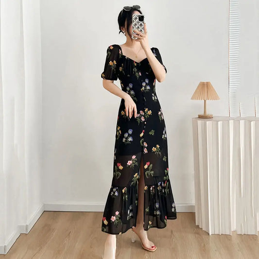 Robe Femme Fleurie Mousseline de Soie Rétro | Dame Fleur