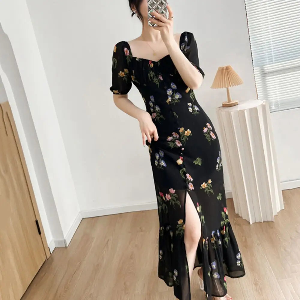 Robe Femme Fleurie Mousseline de Soie Rétro | Dame Fleur