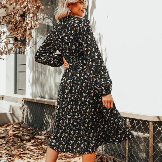 Robe Femme Noire avec Fleurs | Dame Fleur