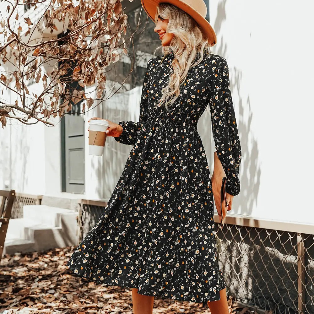 Robe Femme Noire avec Fleurs | Dame Fleur