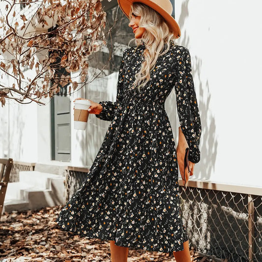 Robe Femme Noire avec Fleurs | Dame Fleur