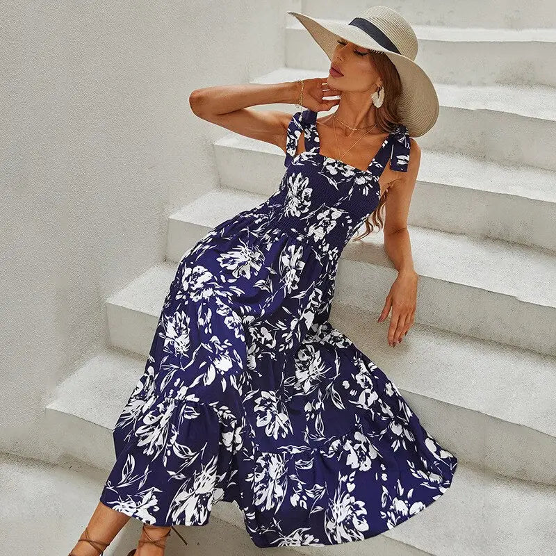 Robe Fleurie Bleue Femme | Dame Fleur