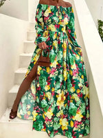 Robe Fleurie Col Bateau Fendue - Vignette | Dame Fleur