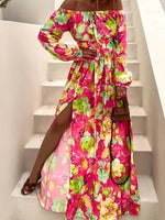 Robe Fleurie Col Bateau Fendue - Vignette | Dame Fleur