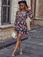 Robe Fleurie Courte Noire - Vignette | Dame Fleur