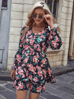 Robe Fleurie Courte Noire - Vignette | Dame Fleur