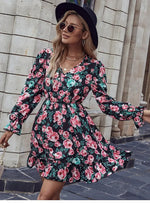 Robe Fleurie Courte Noire - Vignette | Dame Fleur