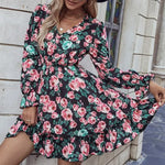 Robe Fleurie Courte Noire - Vignette | Dame Fleur