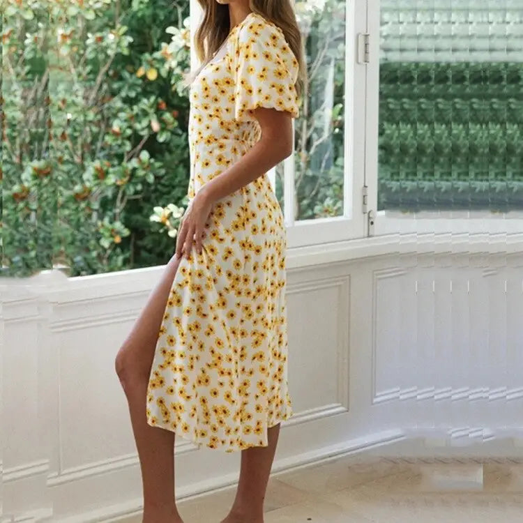 Robe Fleurie Jaune Femme | Dame Fleur