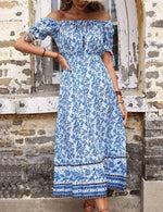 Robe Fleurie Mi-Longue Epaules Dénudées - Vignette | Dame Fleur