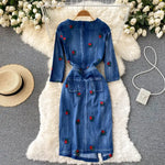 Robe Fleurie Mi-Longue Jean - Vignette | Dame Fleur