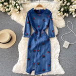 Robe Fleurie Mi-Longue Jean - Vignette | Dame Fleur