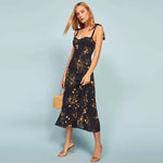 Robe Fleurie Noire à Bretelles - Vignette | Dame Fleur