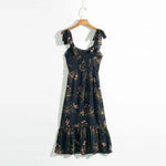 Robe Fleurie Noire à Bretelles - Vignette | Dame Fleur