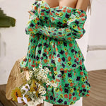 Robe Fleurie Verte Col Barbot - Vignette | Dame Fleur