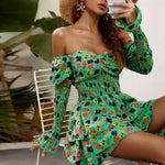 Robe Fleurie Verte Col Barbot - Vignette | Dame Fleur