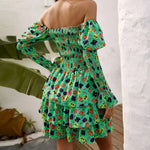 Robe Fleurie Verte Col Barbot - Vignette | Dame Fleur