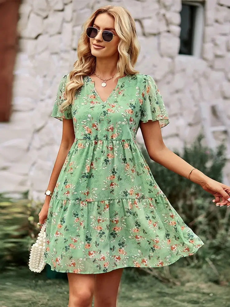 Robe Fleurs Femme Mi-Courte | Dame Fleur
