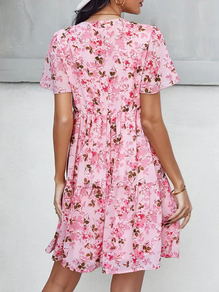 Robe Fleurs Femme Mi-Courte | Dame Fleur