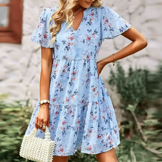 Robe Fleurs Femme Mi-Courte | Dame Fleur